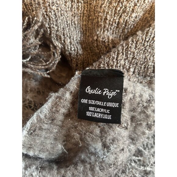 Fringed Knit Poncho Cape With Cowl Neck By Charlie Paige, OS - Picture 6 of 7